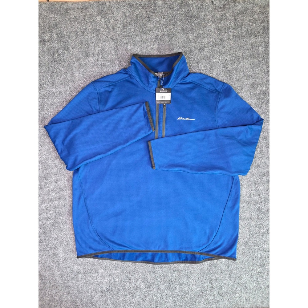 Eddie Bauer Activator Grid Pullover Mens XL Blue Half Zip Fleece Sweater NEW